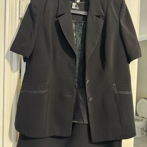 Black Short Sleeve Blazer and Skirt Set